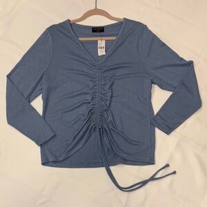 Lane Bryant Blue Ruched V-Neck Blouse